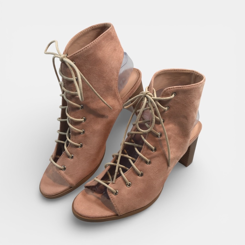 Jeffrey Campbell Pink Lace Up Open Peep Toe Block Heel Womens US 9 EU 39.5